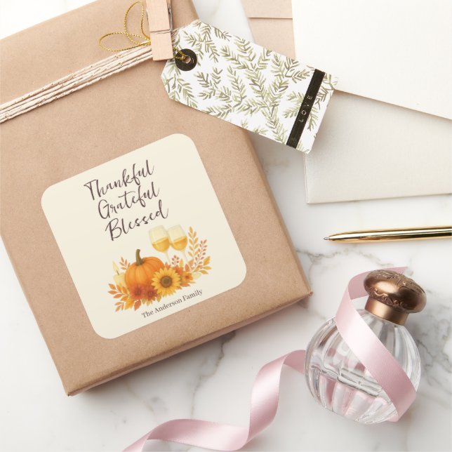Autumn Celebration - Elegant Gold Thanksgiving  Square Sticker (Gifting)