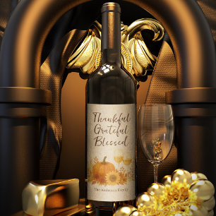 Autumn Celebration - Elegant Gold Thanksgiving  Wine Label