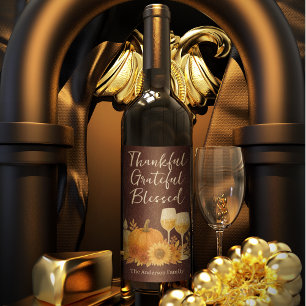 Autumn Celebration - Elegant Gold Thanksgiving  Wine Label