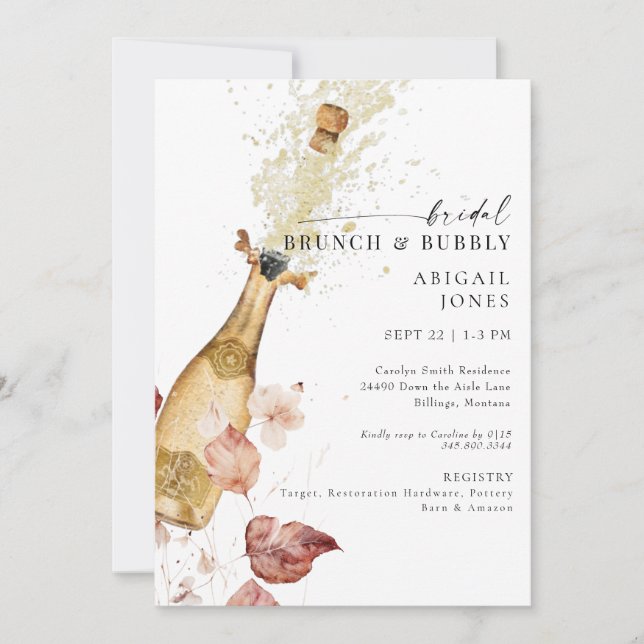 Autumn Champagne Bridal Brunch & Bubbly Invitation (Front)
