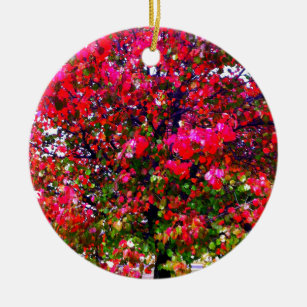 Autumn Changing Leaves, pink impressionistic trees Ceramic Ornament