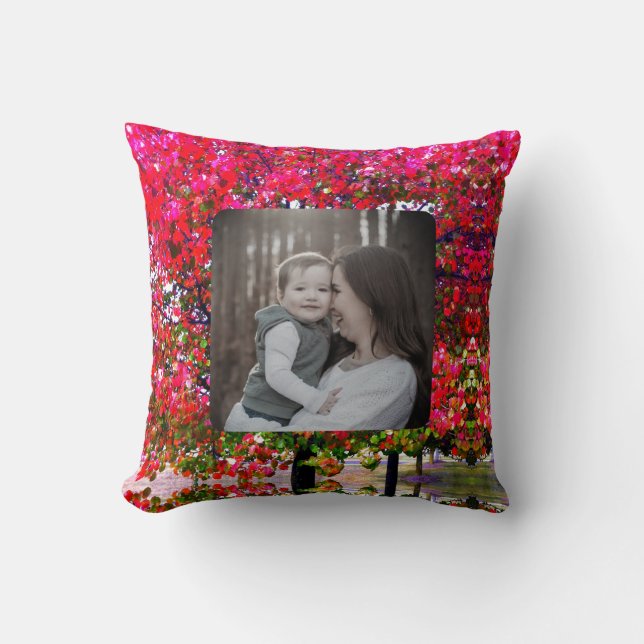 Autumn Changing Leaves, pink impressionistic trees Throw Pillow (Front)