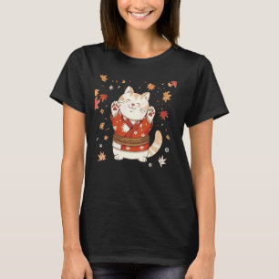 Autumn Cheerful Kitten Lover Japanese Art Cute Cat T-Shirt