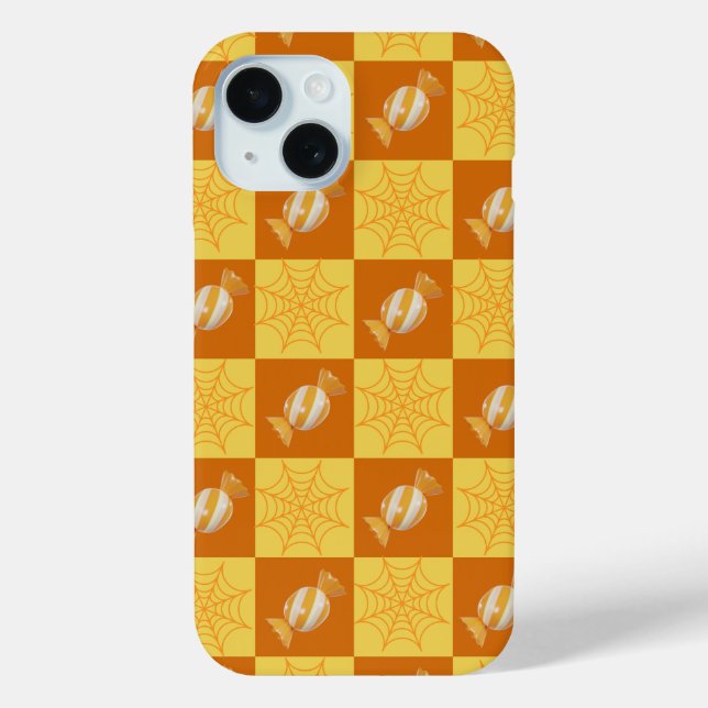 Autumn Chequered Cobweb & Snacks iPhone case (Back)