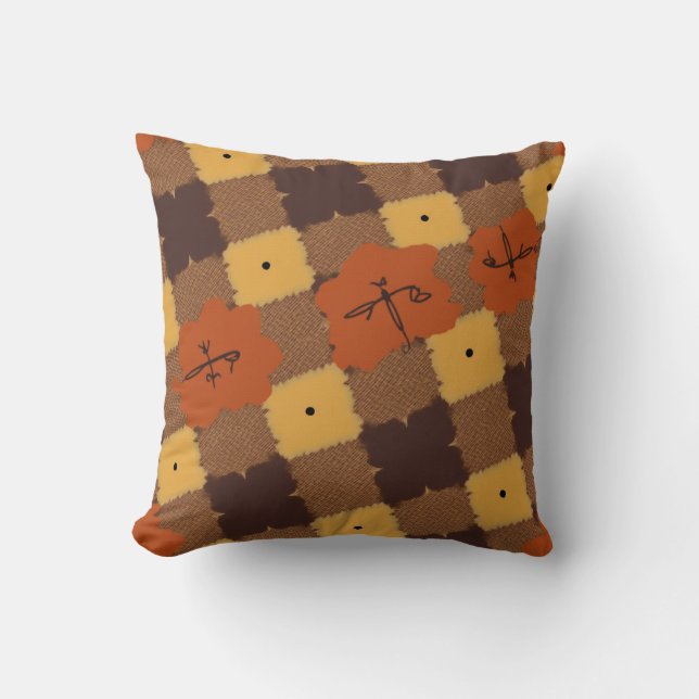 autumn chequered pattern sofa pillow (Front)