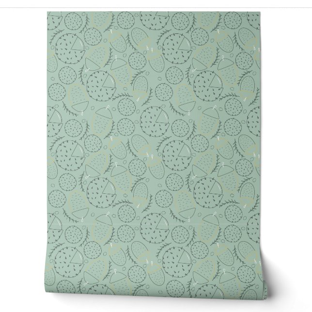 Autumn chestnut and acorn pattern line art wallpaper (Unrolling)