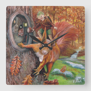 Autumn Chestnut Elf Square Wall Clock
