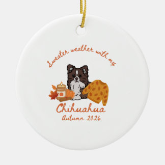 Autumn Chihuahua Hygge Ceramic Ornament