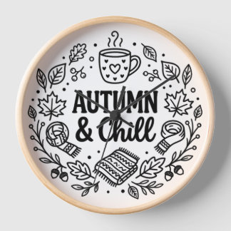 Autumn & Chill | Cozy Fall Hand-Lettered Line Art Clock