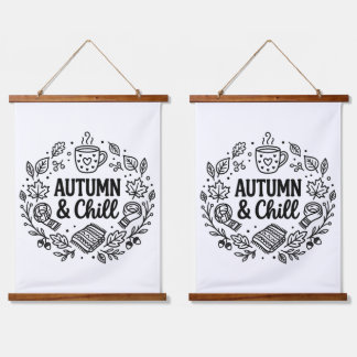Autumn & Chill | Cozy Fall Hand-Lettered Line Art Hanging Tapestry