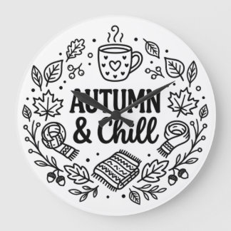 Autumn & Chill | Cozy Fall Hand-Lettered Line Art Large Clock