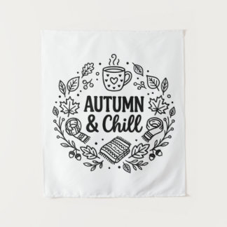 Autumn & Chill | Cozy Fall Hand-Lettered Line Art Tapestry