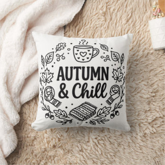 Autumn & Chill | Cozy Fall Hand-Lettered Line Art Throw Pillow