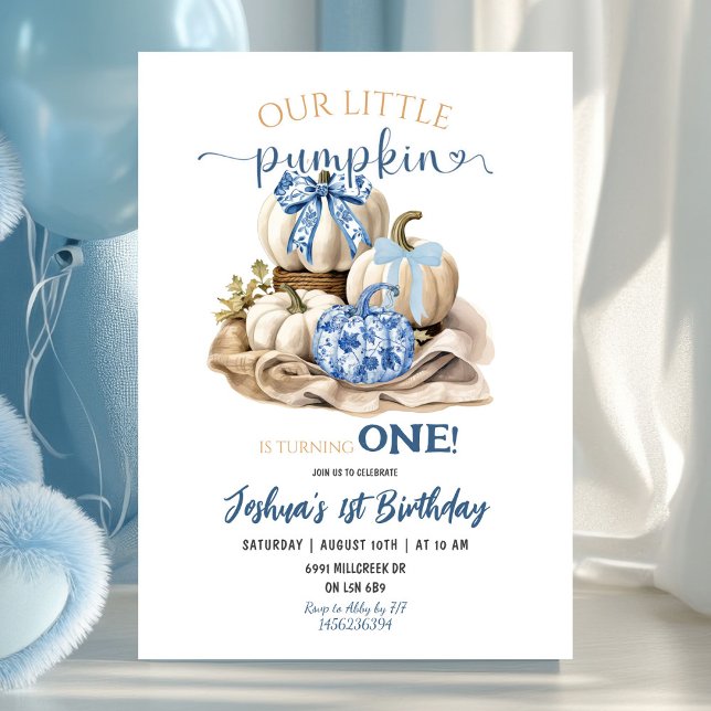 Autumn Chinoiserie Little Pumpkin Birthday Invitation (Creator Uploaded)