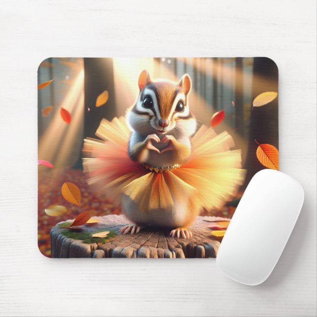 Autumn Chipmunk Wearing a Tutu Mouse Pad (With Mouse)