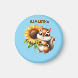Autumn Chipmunk with Sunflower Cute Animal Magnet