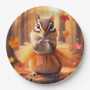Autumn Chipmunk With Tutu and Heart Paper Plate