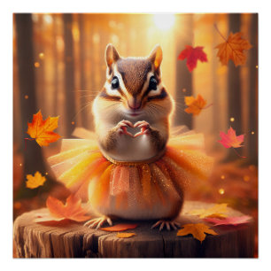 Autumn Chipmunk With Tutu and Heart Poster
