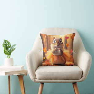 Autumn Chipmunk With Tutu and Heart Throw Pillow