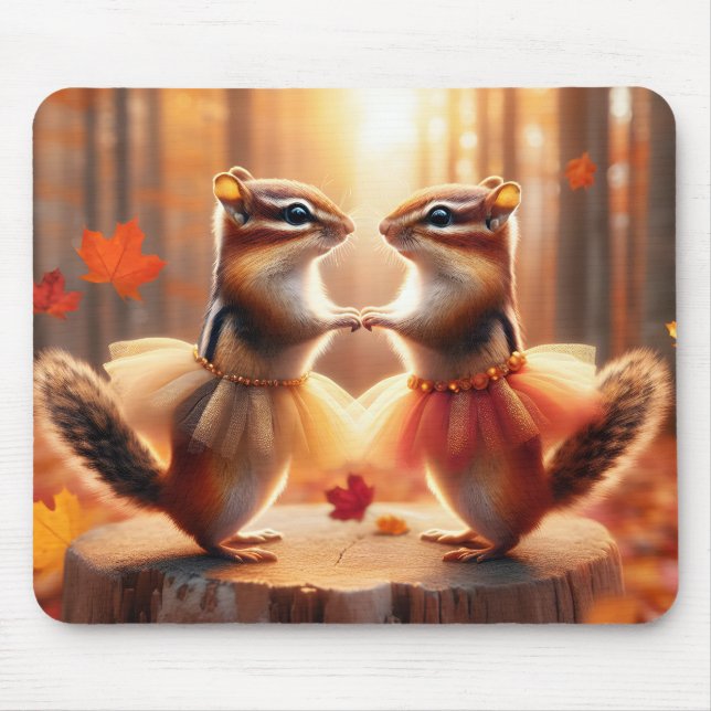 Autumn Chipmunks Dancing Mouse Pad (Front)