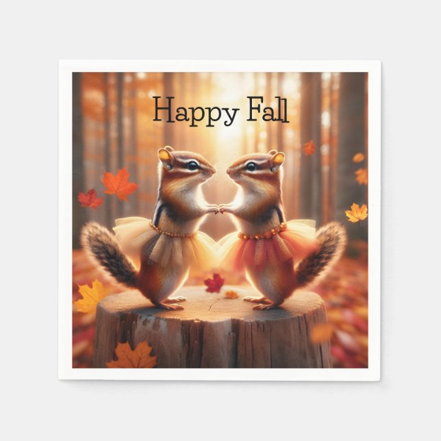 Autumn Chipmunks Dancing Napkin (Front)