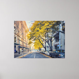Autumn City Street with Yellow Trees Canvas Print
