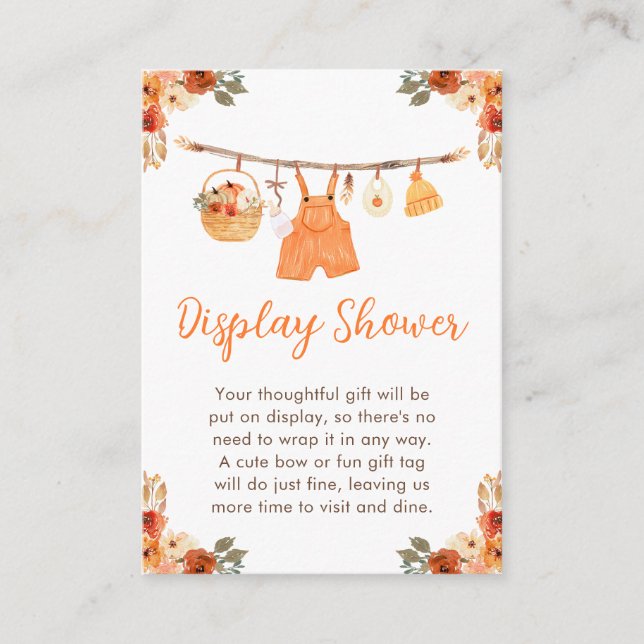 Autumn Clothes Line Boy Baby Display Shower Enclosure Card (Front)