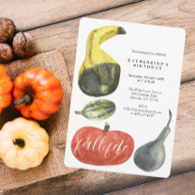 Autumn Colorful Watercolor Pumpkins Birthday Party