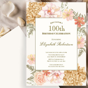 Autumn Colors Floral 100th Birthday Invitation