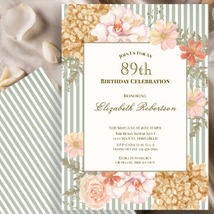 Autumn Colors Floral Sage 89th Birthday Invitation