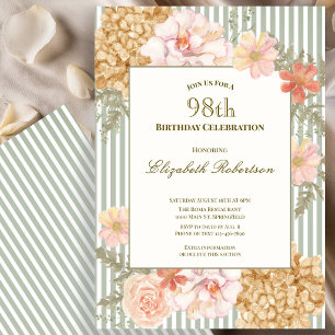 Autumn Colors Floral Sage 98th Birthday Invitation