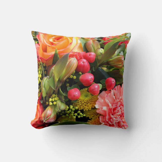 Autumn Colors Flower Bouquet Throw Pillow (Front)