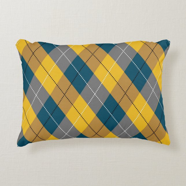 Autumn Colour Argyle Plaid Yellow Brown Pattern Accent Pillow (Front)