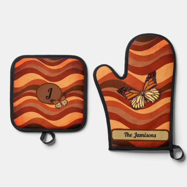 Autumn Colour Butterfly Oven Mitt & Pot Holder Set (Front)