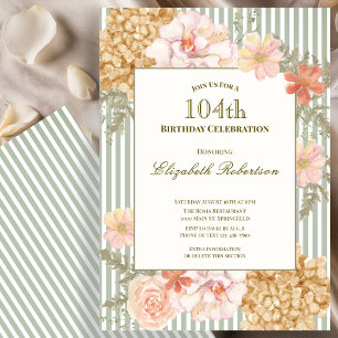 Autumn Colour Floral Sage 104th Birthday Invitatio Invitation