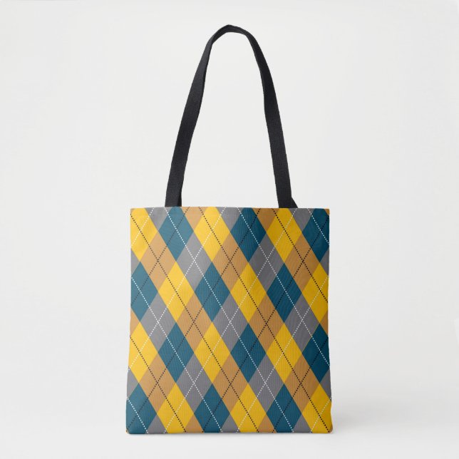 Autumn Colour Geometric Plaid Yellow Brown Pattern Tote Bag (Front)