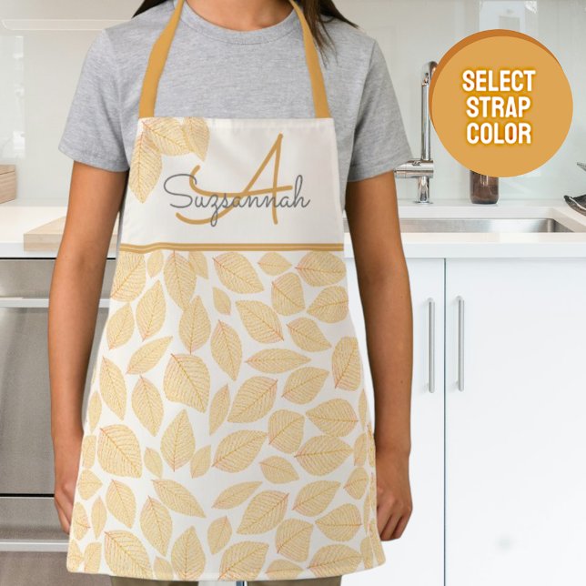 Autumn Colour Leaf Pattern Custom Monogram Apron (small custom monogram apron)