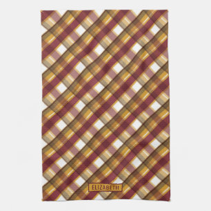 Autumn Colour Plaid Pattern & Custom Name Kitchen Towel