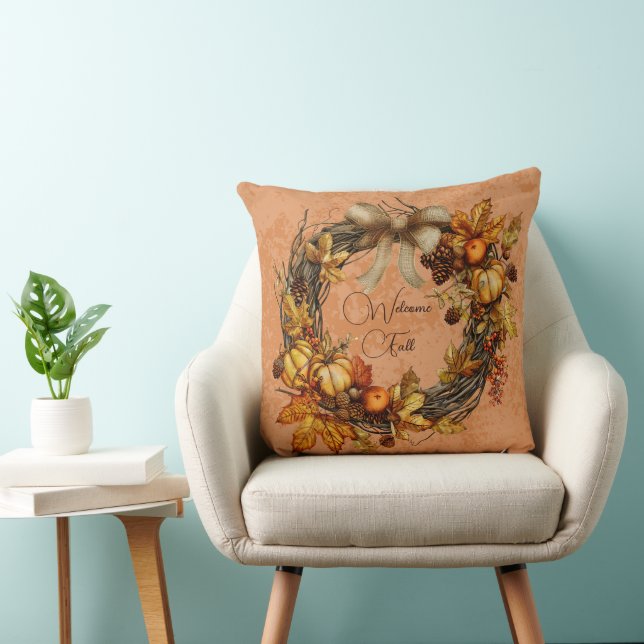 Autumn Colour Wreath Welcome Fall Throw Pillow (Chair)