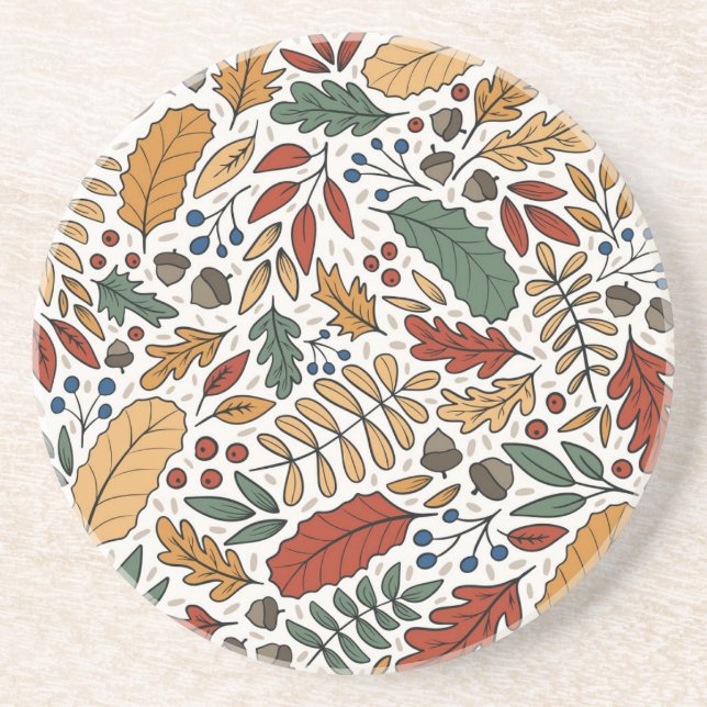 Autumn Coloured Leaf Square Design Coaster (Front)