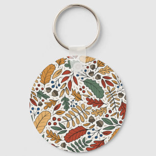 Autumn Coloured Leaf Square Design Keychain