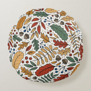 Autumn Coloured Leaf Square Design Round Pillow