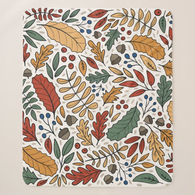 Autumn Coloured Leaf Square Design Sherpa Blanket (Front)