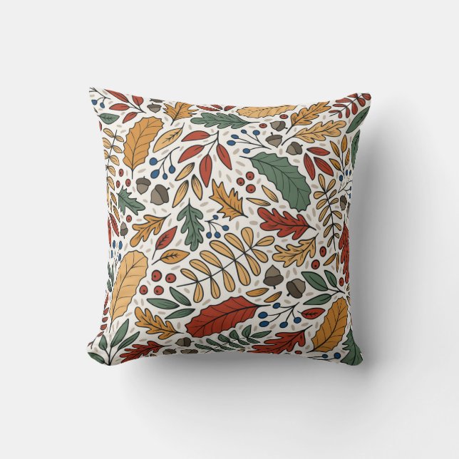 Autumn Coloured Leaf Square Design Throw Pillow (Front)