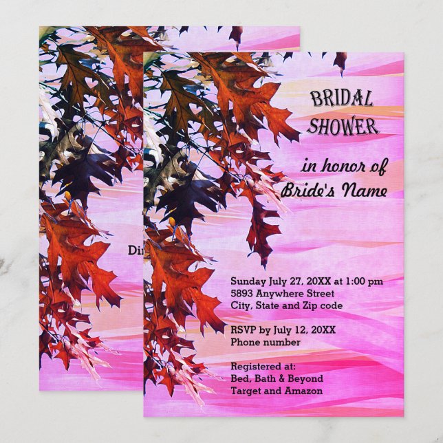 Autumn Coloured Leaves Swirl of Pink Bridal Shower Invitation (Front/Back)