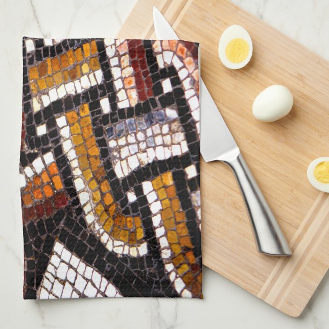 Autumn Coloured Roman Mosaic Kitchen Towel (Quarter Fold)