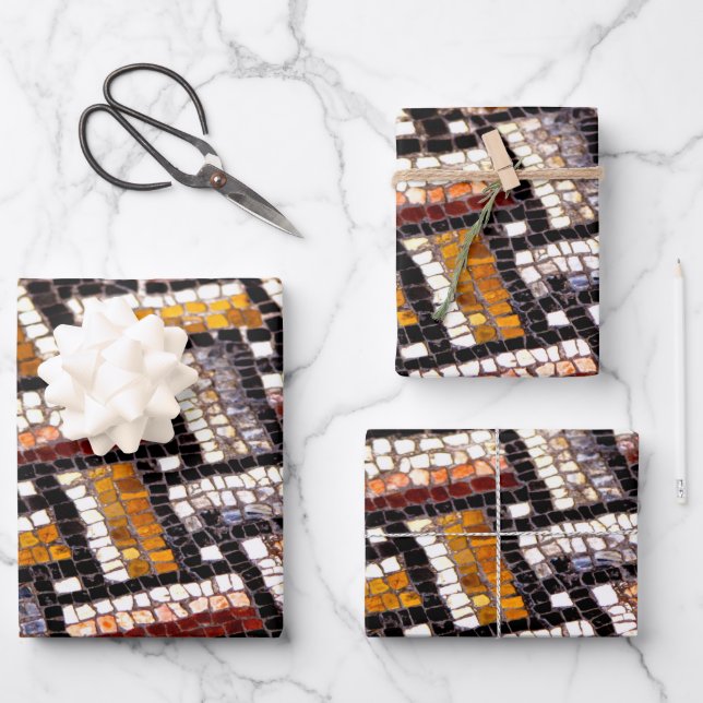 Autumn Coloured Roman Mosaic Wrapping Paper Sheet (Front)