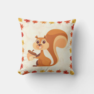 Autumn Colourful Fall Woodland Funny Squirrel  Throw Pillow
