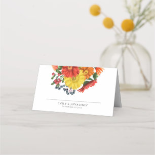 Autumn Colourful Florals Names Date Wedding   Place Card