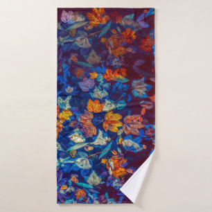 Autumn Colourful Maple Leaves Floating In The Wate Bath Towel
